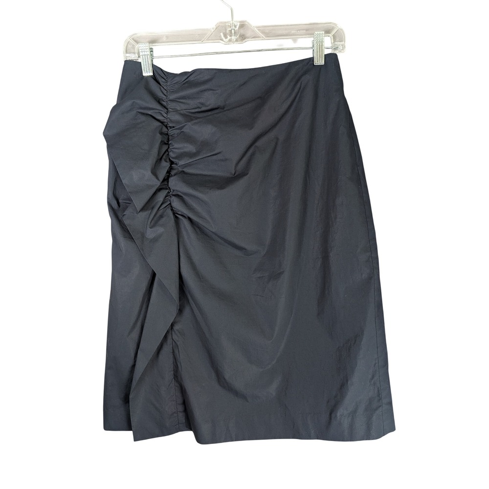 Ann Taylor Skirt Womens 4 Navy Blue Ruched Side Cotton Blend Lined New